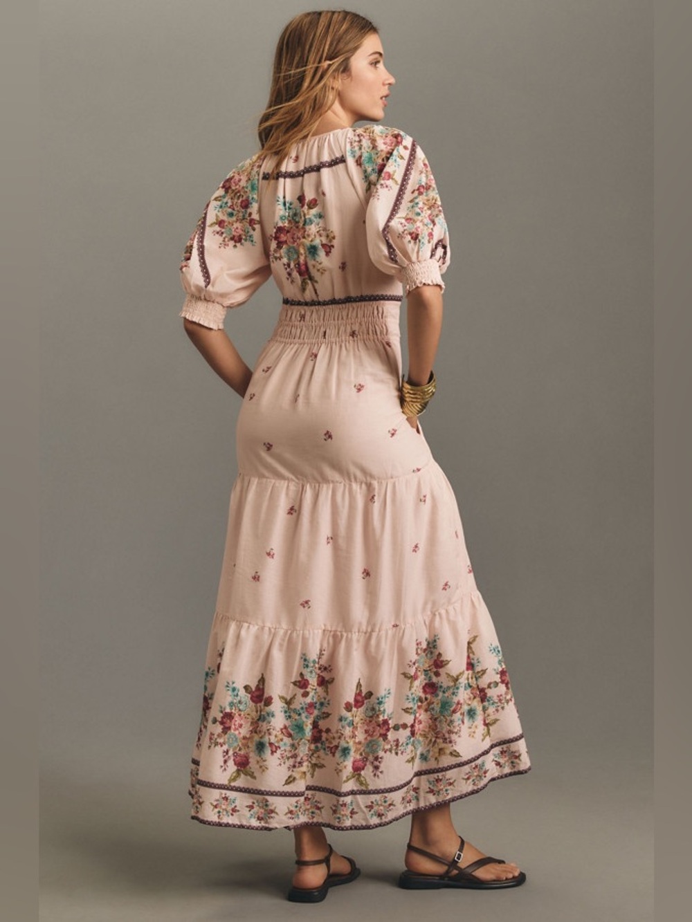 Anthropologie Somerset Puff Sleeve Maxi Dress Size Small Pink Floral Sundress - Picture 2 of 13